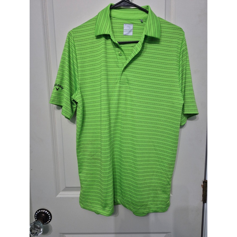 Callaway Mens Opti-Dri Golf Polo Shirt Lime Green Striped Short Sleeve Size S